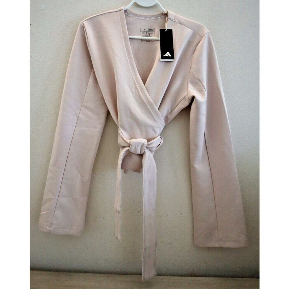 Adidas IS2987 Women's Sz M Putty Mauve/Pink Yoga Cover-Up Sweatshirt $65